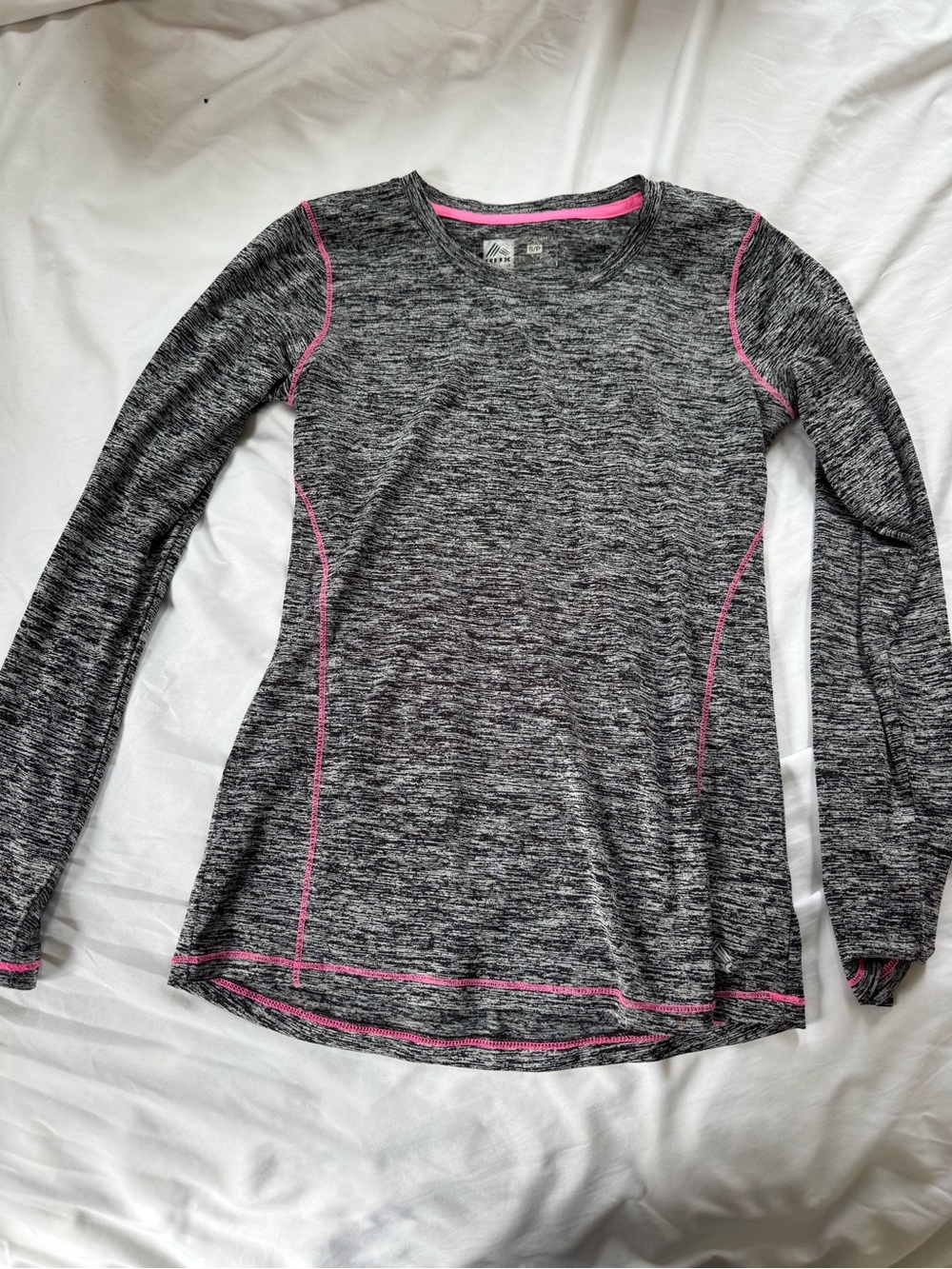 RBX Women's Gray Marled Long Sleeve Top with Pink Contrast Stitching